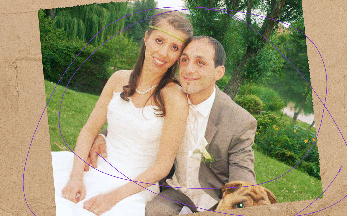 Delphine et Cédric Jubillar avec leur chien Gnocchi le jour de leur mariage, en juillet 2013. DR